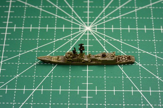 1/2400 scale model of Oliver H. Perry FFG by GHQ, decals by SeaBat Replicas.